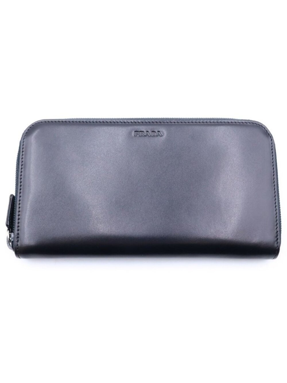 Prada Logo Zip Around Wallet Black Leather